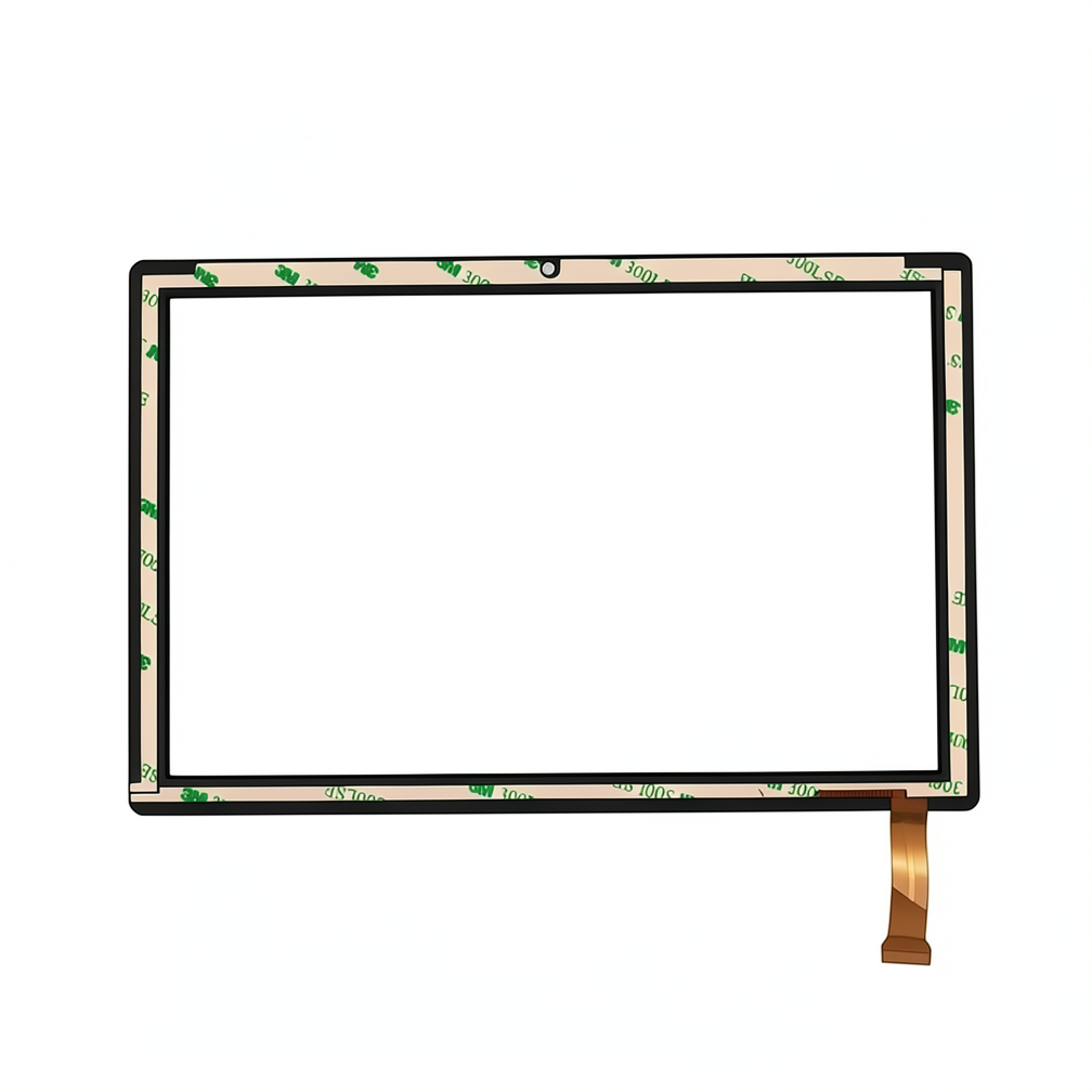 Back view of  Okaysea KT1006 touch screen glass showing adhesive tape